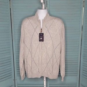 Oxford Golf Zip Up  Sz L Knit Collared Sweater Heather Gray Long Sleeve